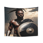 Focused Warrior with Shield, African American Warrior Art, Black Man Tapestry Wall Art, Black Power Wall Hanging Art, African Art Above Bed Decor